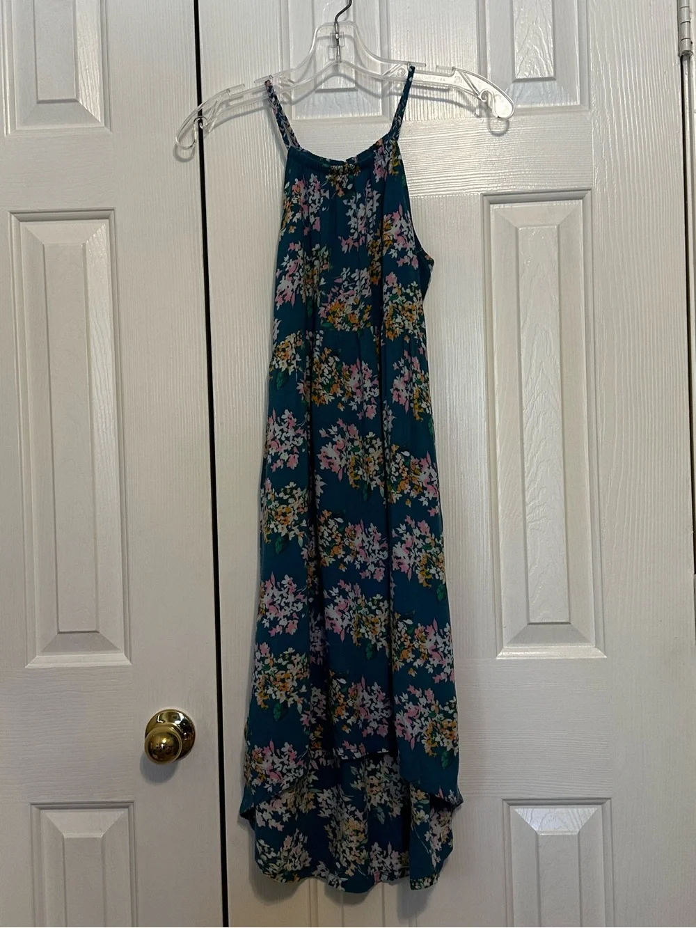 Old Navy Teal Floral Sundress with Spaghetti Straps